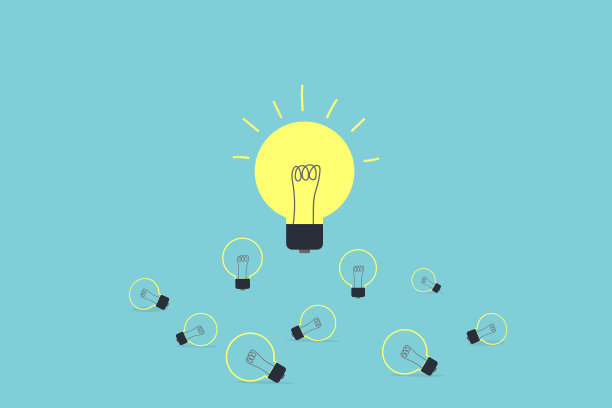 从人群中脱颖而出的黄色灯泡。创意和创意概念。图片下载