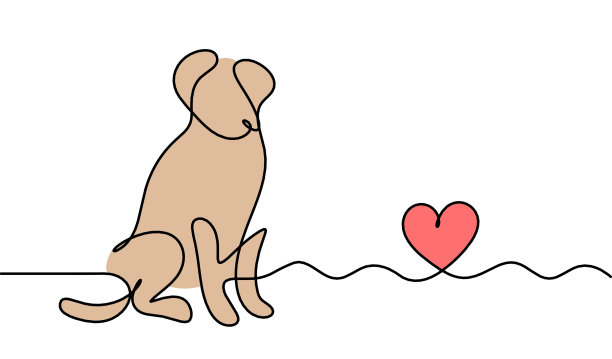 抽象色狗的剪影与心为图片下载