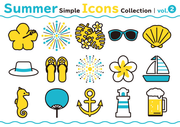 可爱的图标设置与夏天的形象。第二部图片下载