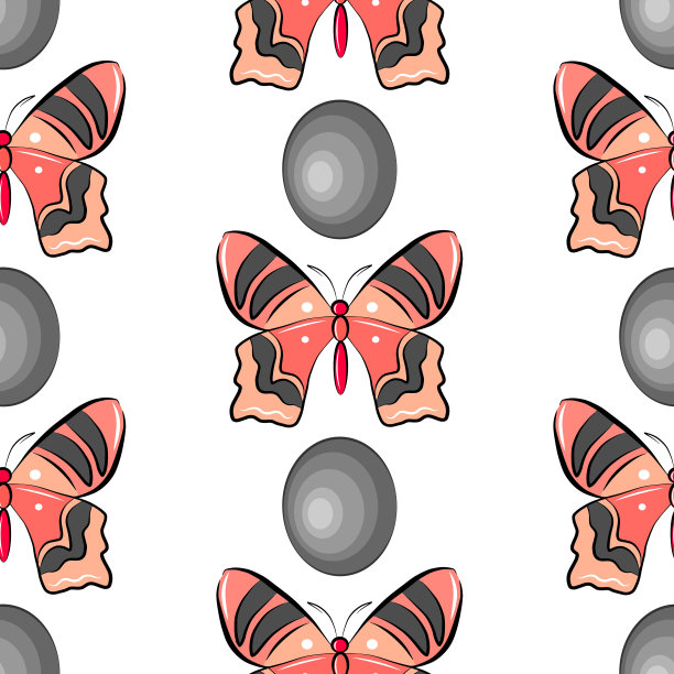 卡通粉灰蝴蝶彩色无缝图案孤立在白色背景。苗圃向量织物打印模板。漂亮的昆虫翅膀墙纸。图片下载