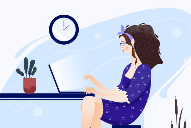 年轻迷人的女人用笔记本电脑工作。矢量图图片下载