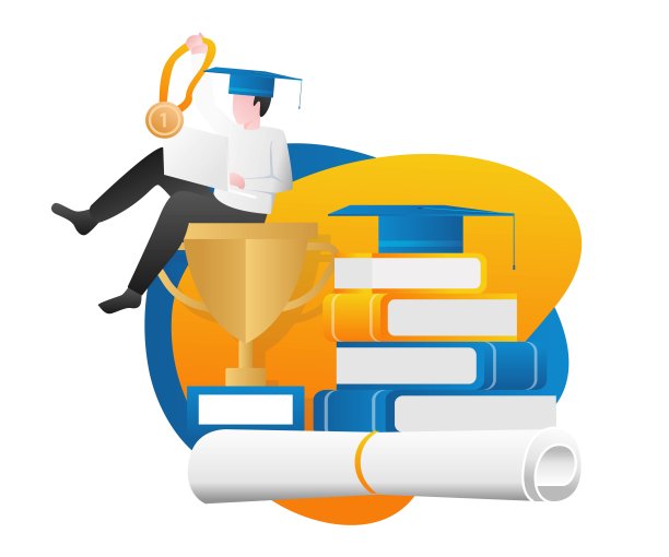 学生们从学校毕业并获得奖杯图片下载