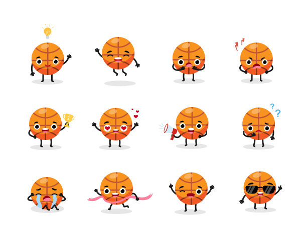 篮球运动情感集人物性格。平面向量插图图片下载