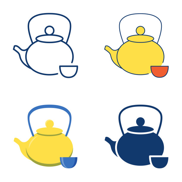 茶图标设置在平面和线条风格图片下载