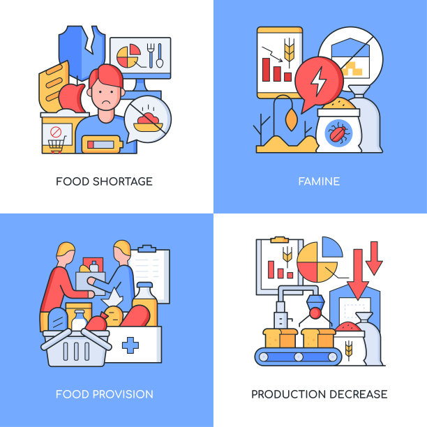 供应和粮食短缺-集线设计风格的彩色插图图片下载