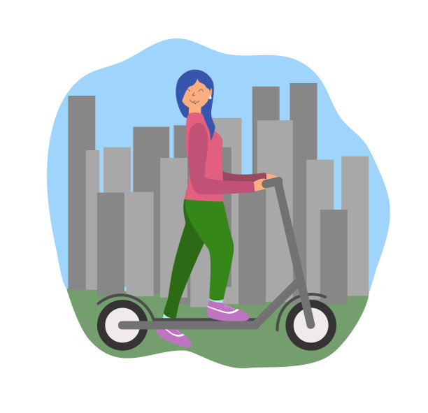 一个蓝头发的女孩骑着电动滑板车图片下载