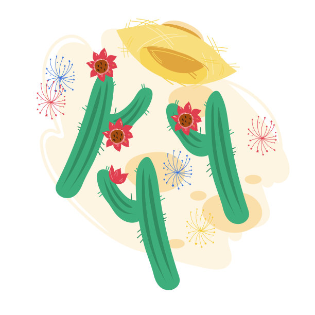 巴西节日朱尼纳节日徽章与仙人掌平面矢量插图。图片下载