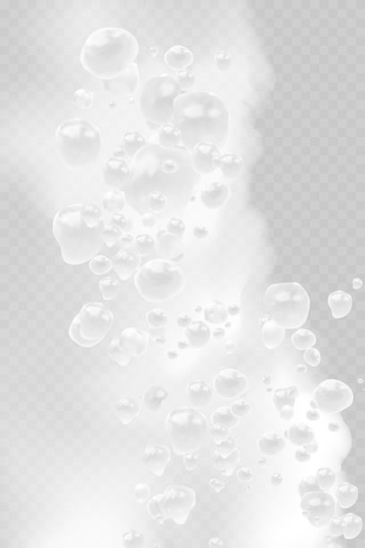 3d泡沫水，水与肥皂泡沫在白色的背景。矢量插图。图片下载