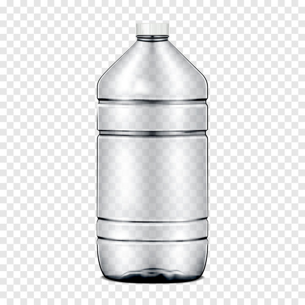 透明的空塑料大水瓶与白色螺旋盖透明背景逼真的矢量模型图片下载