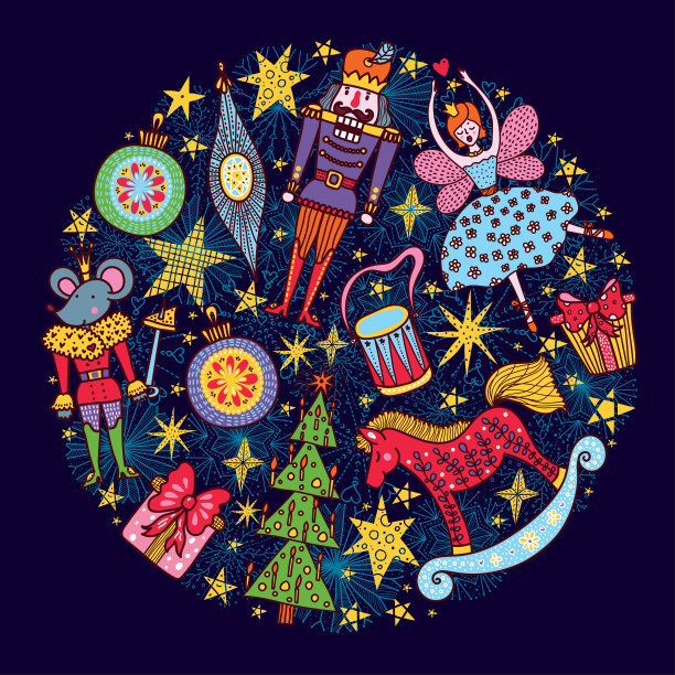 复古圣诞贺卡《胡桃夹子》。图片下载