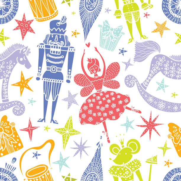 多彩的圣诞矢量无缝胡桃夹子图案。图片下载