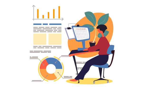 女商人用统计图表和文字制定时间表或准备年度报告图片下载