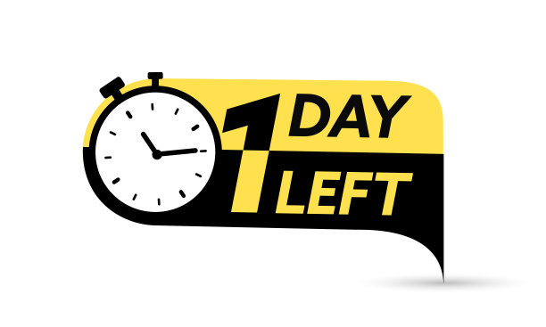 1天了。带有剩余天数的向量纹章。标签，蓝色闹钟平带，促销图标，最好的交易符号矢量插图图片下载