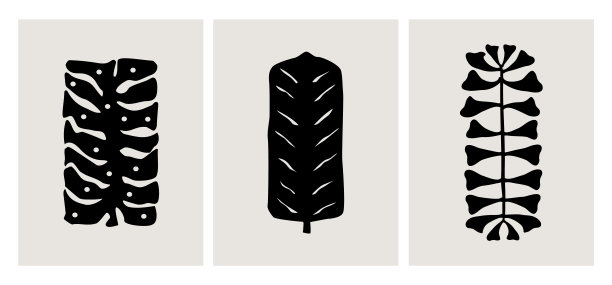 抽象几何植物叶子，现代墙艺术图形版画模板，水墨叶矢量插图图片下载