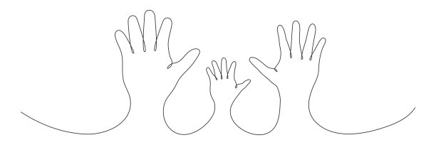 连续的一行画着家庭的手。图片下载