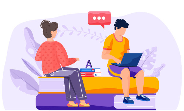 学习外语。男女学生坐在书堆上拿着笔记本电脑图片下载