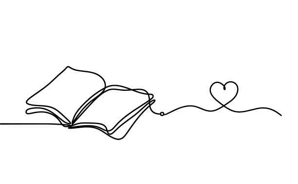 抽象的书以心为线画在白色上图片下载