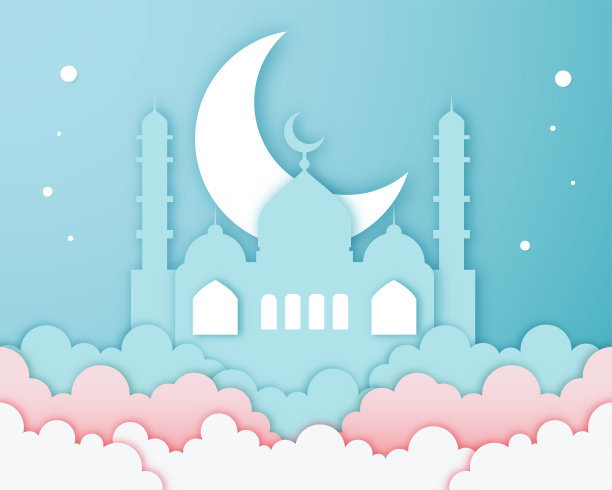 伊斯兰美丽的青花剪纸雕刻艺术欢迎横幅设计图片下载