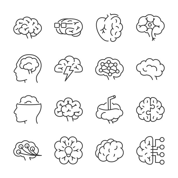 大脑的图标集。头脑风暴,图标集合。线条与可编辑的笔画图片下载