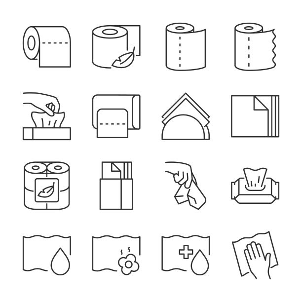 餐巾纸和卫生纸图标设置。线条与可编辑的笔画图片下载