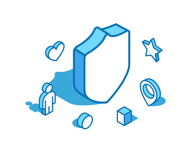 盾蓝线等距插图。安全，守卫3D横幅模板。图片下载