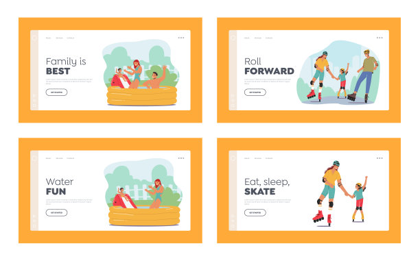 家庭活动登录页模板：父母和孩子在公园里散步图片下载