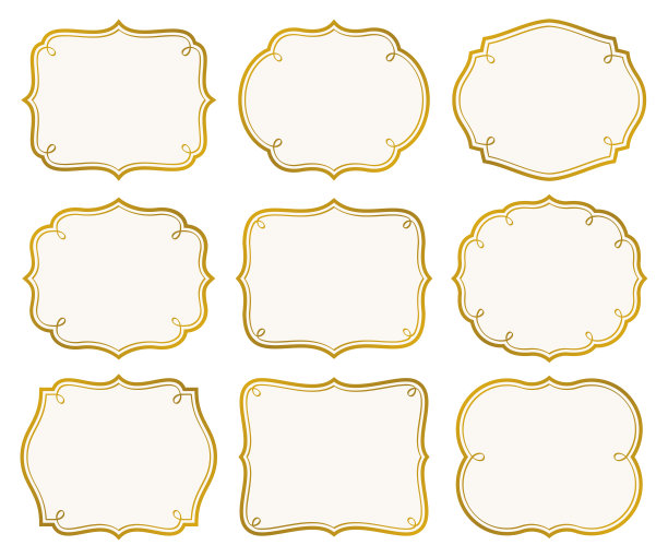 金色标签框架设置与欧洲风格的书法线条装饰图片下载