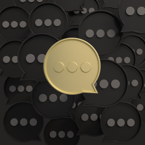 金色金属信息图标在黑暗背景的社交媒体对话概念。3d渲染图片下载