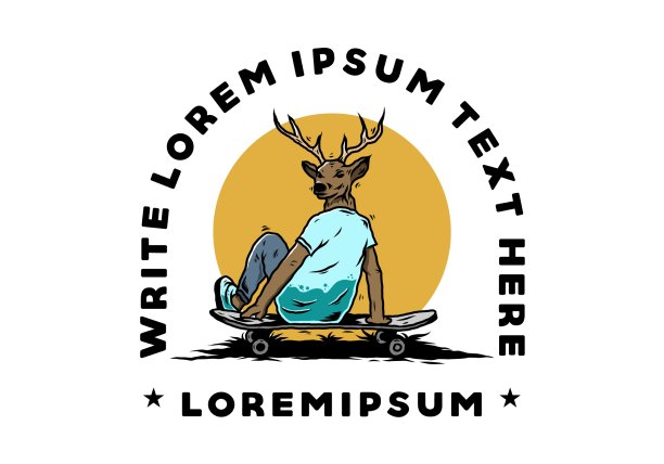 鹿头男子坐在滑板上的插图图片下载