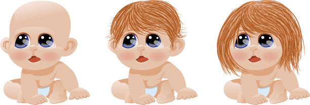 婴儿正在学习坐着和生长，头发开始生长。图片下载