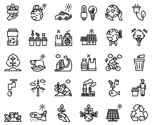 线性包生态线图标。线性矢量图标设置，如生态，生态，矢量插图。图片下载