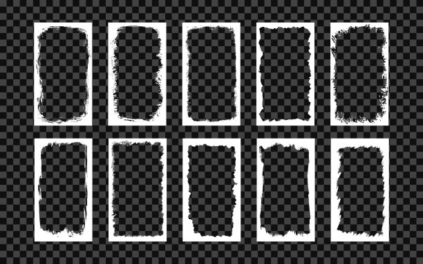 用于照片拼贴、故事和社交网络媒体的Grunge相框模板与笔触。矩形边界与垃圾覆盖。一组矢量插图孤立在透明背景图片下载