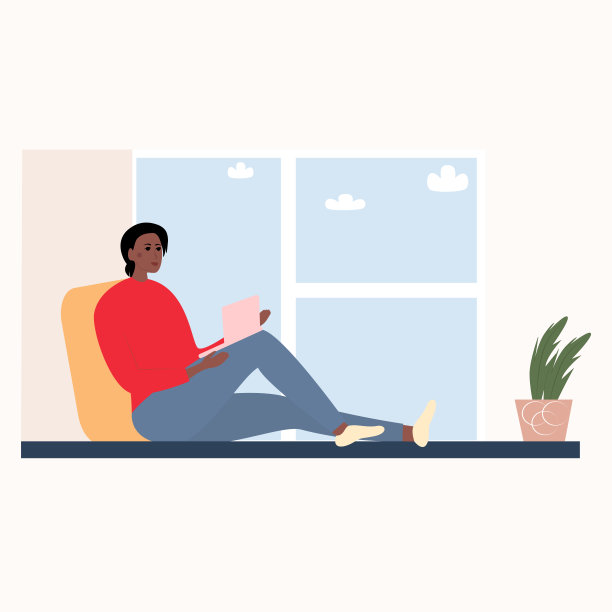 一个漂亮的女孩在隔离区工作。远程学习。矢量平背景在线教育。图片下载