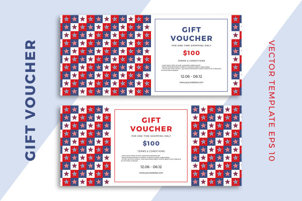 现代抽象礼品卡模板。印有星形几何图案的爱国优惠券或证书。干净和简单的矢量编辑背景样本文本。EPS10图片下载