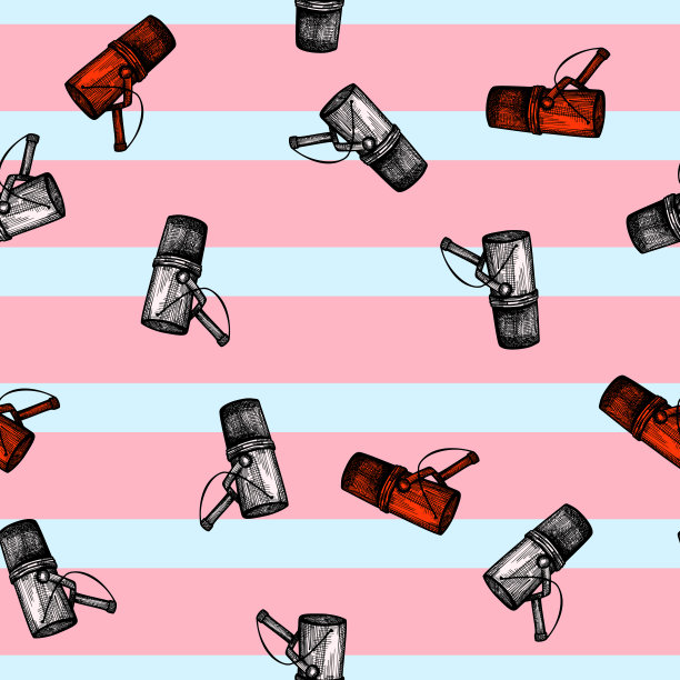 话筒上刻着无缝图案。音乐设备工作室在手绘风格。图片下载