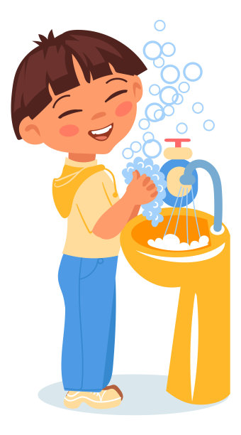 快乐的男孩洗手。卡通儿童卫生理念图片下载