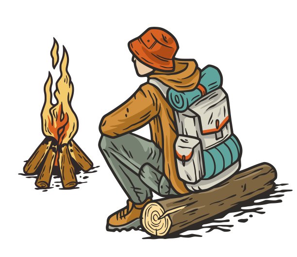 背包旅行者，在大自然中露营篝火图片下载