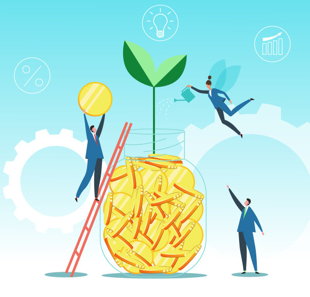 商业人士把钱放入罐子向量
插图。图片下载