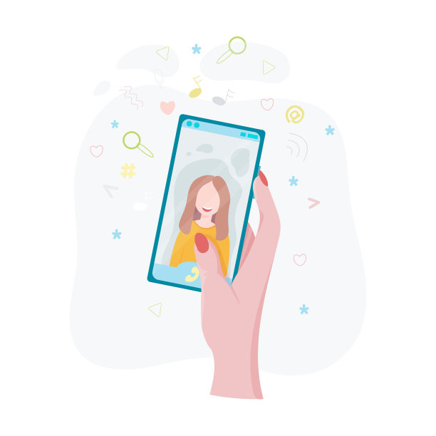 手拿着电话。互联网网络通信的概念。人们在社交网络上不停地聊天。手持手机或平板电脑的女人。矢量插图。图片下载