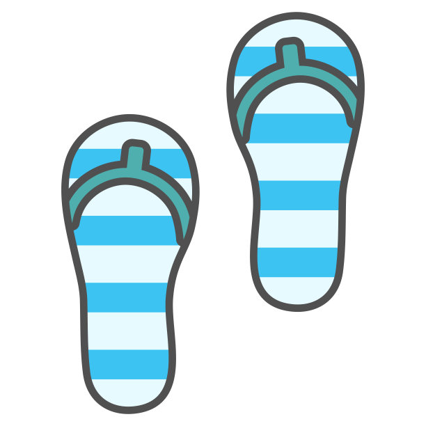 海滩人字拖线性图标与彩色填充。矢量插图。图片下载