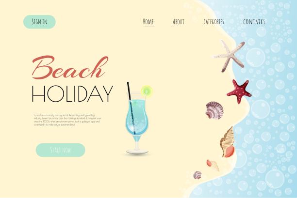 夏日鸡尾酒和海滩海星。图片下载