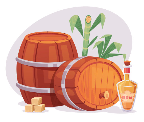糖料产品朗姆酒生产理念。矢量平面卡通图形设计插图图片下载