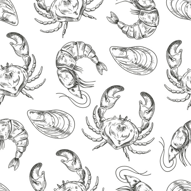 海鲜无缝图案封面印花概念。矢量设计元素卡通插图图片下载