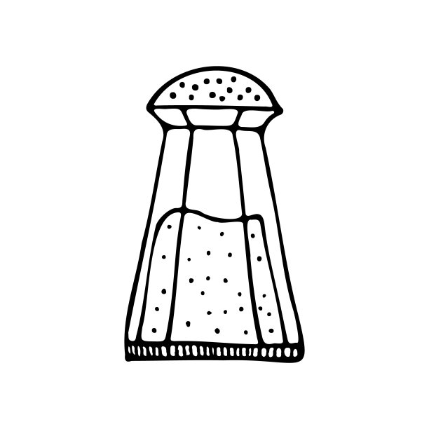 盐玻璃或造纸厂的厨房工具涂鸦。手绘矢量黑色剪影插图在白色背景。剪纸艺术餐厅菜单，食谱书，和墙纸。图片下载