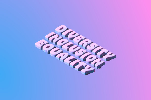 三维三维文本多样性平等包容。在现代简单的最小的粉红色蓝色梯度背景。图片下载