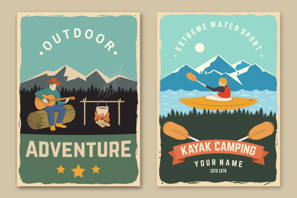 一套露营复古海报的概念图片下载