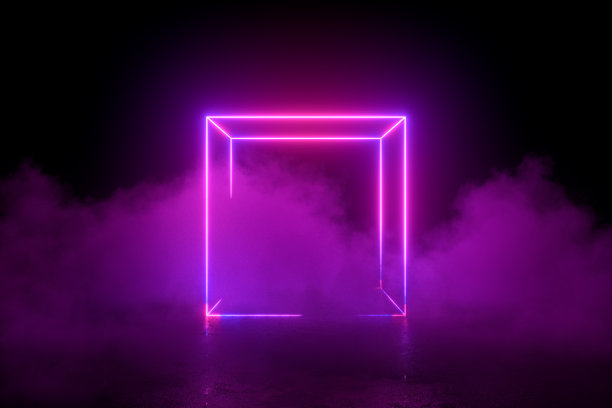 紫外线霓虹灯宇宙景观发光led照明与烟雾三维抽象背景图片下载