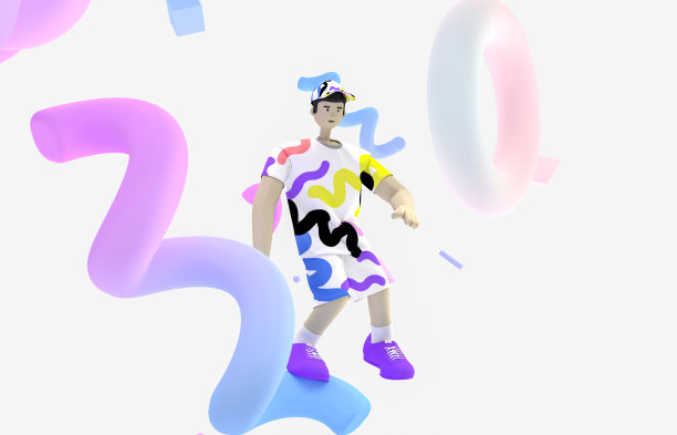 元宇宙的化身在几何孟菲斯虚拟空间里跳舞。未来的创新和娱乐理念。图片下载