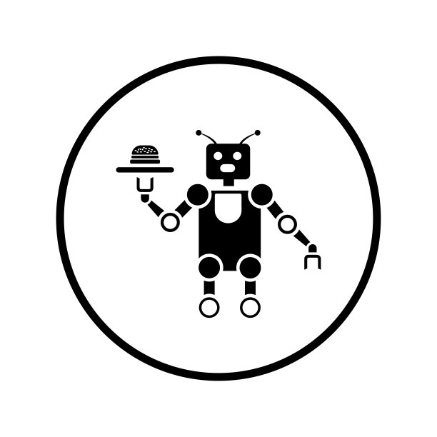 自动化、快速、食品、机器人图标。黑色的矢量图形。图片下载