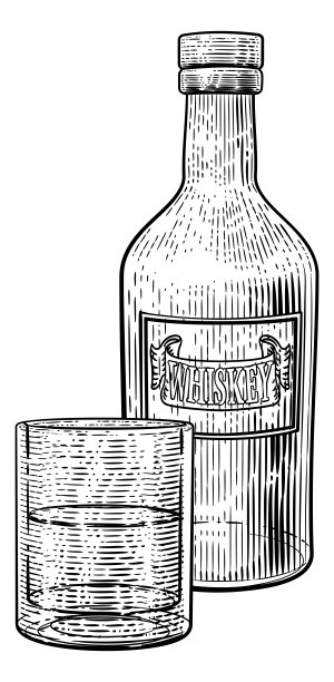 威士忌瓶和玻璃饮料雕刻蚀刻图片下载